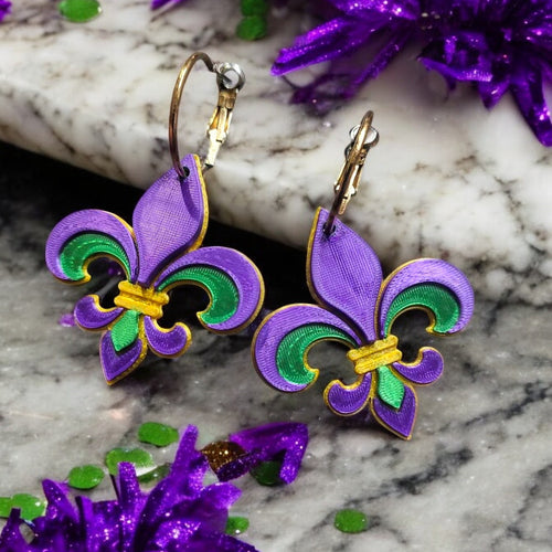 3D printed Fleur De Lis Mardi Gras Earrings