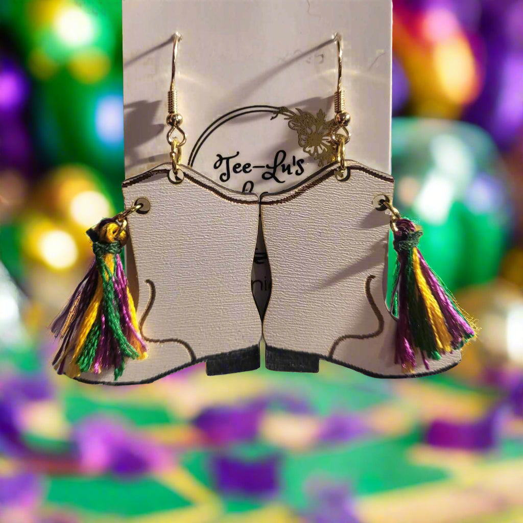 Mardi Gras Majorette Boot Earrings