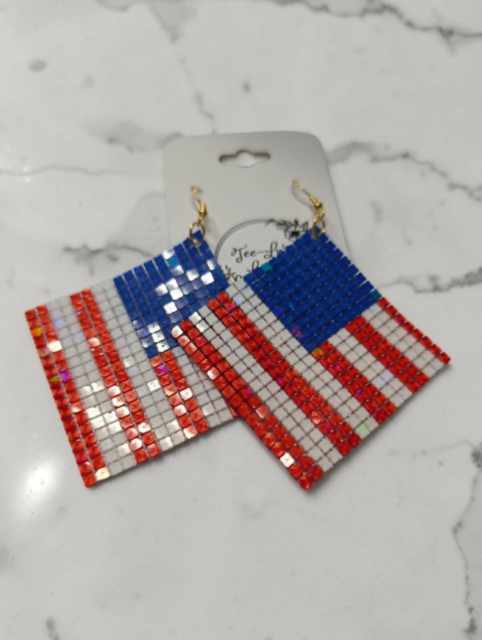 Patriotic Diamond Mesh American Flag Earrings detail
