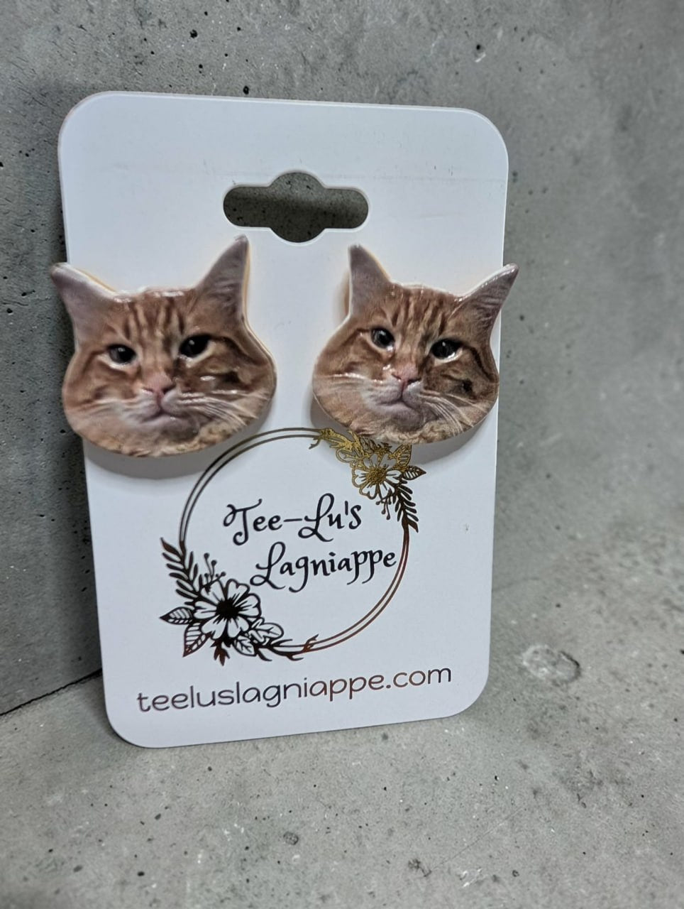 Custom Pet Earrings - orange tabby cat cutout stud style
