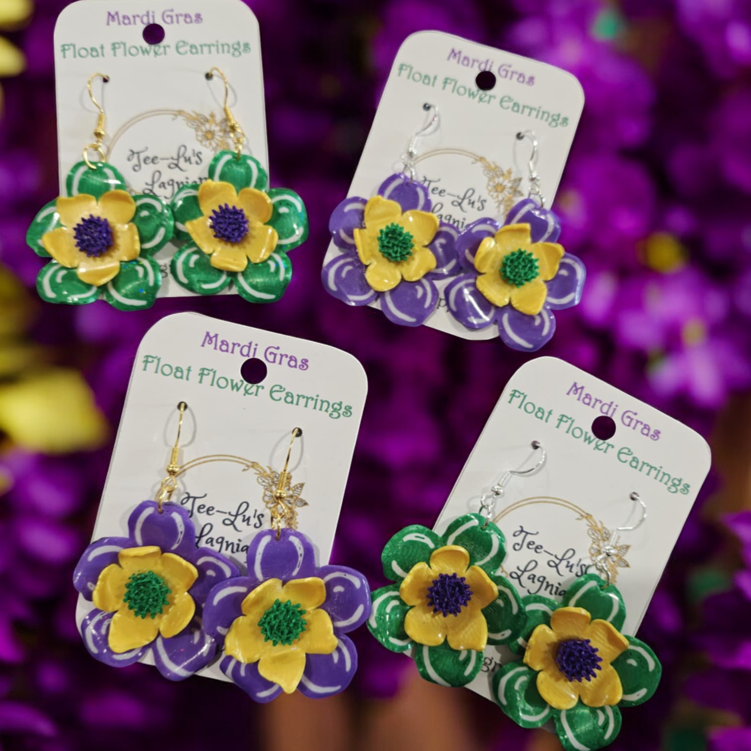 Mardi Gras Float Flower Earrings