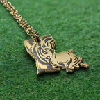 Custom laser-engraved stainless steel Louisiana Tiger state outline necklace — handcrafted Louisiana personalized jewelry