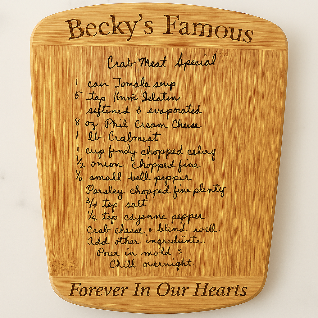 Customized Handwritten Recipe Keepsake Board