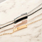 Custom laser-engraved stainless steel slim bar style personalized bracelet — handcrafted Louisiana jewelry