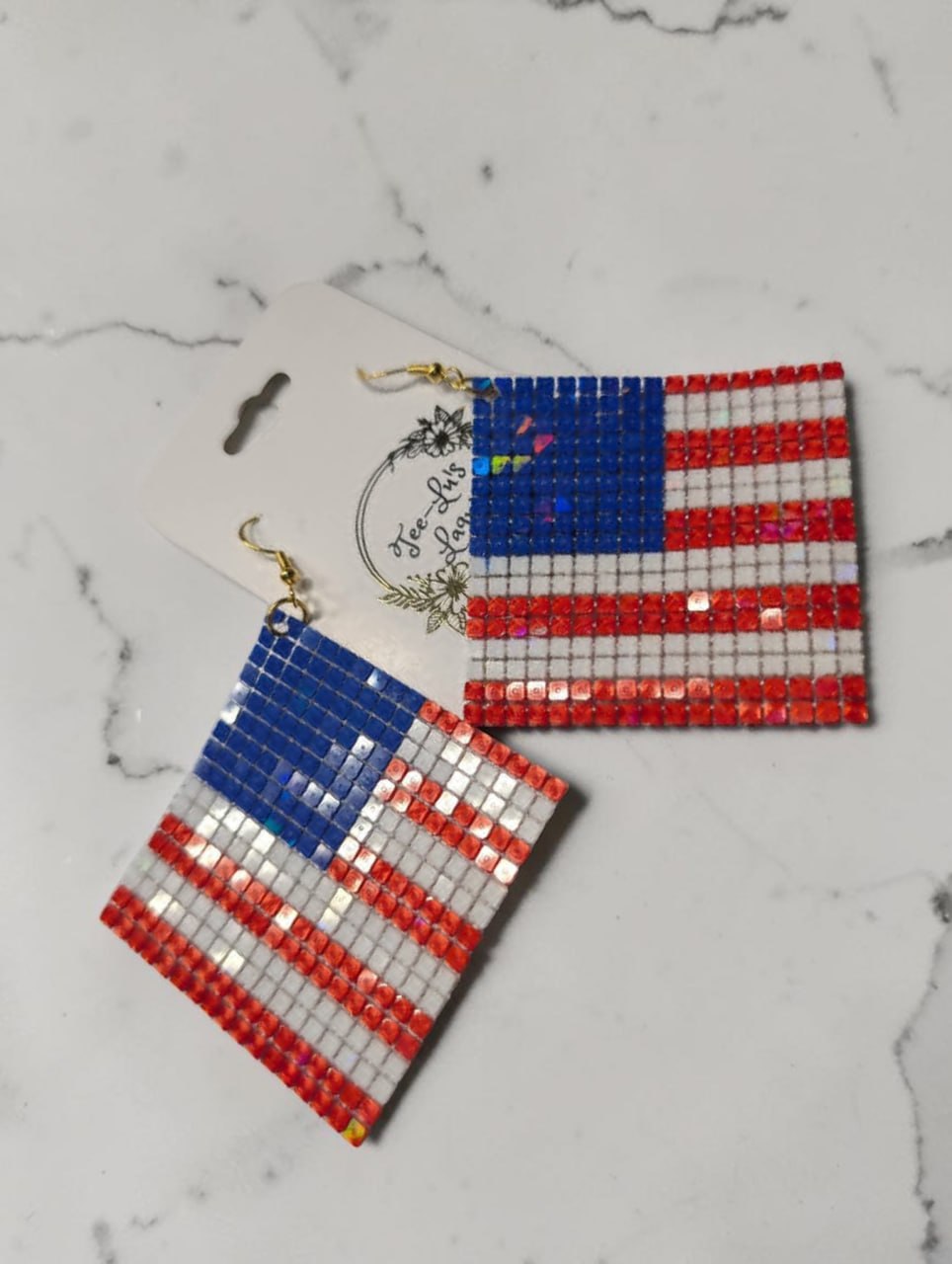 Patriotic Diamond Mesh American Flag Earrings