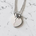 Custom laser-engraved stainless steel friends forever heart necklace set — handcrafted Louisiana personalized jewelry