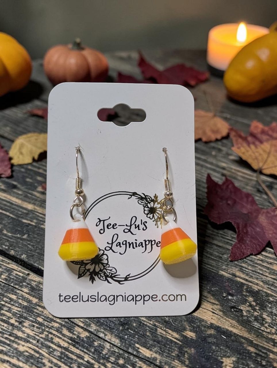 Candy Corn Singles earrings - 3D printed Halloween earrings with single candy corn charm