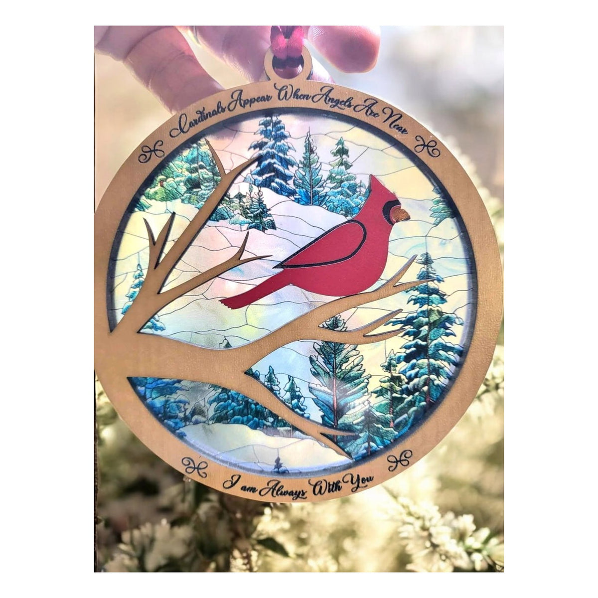 Christmas Cardinal Ornament | Stained Glass Acrylic & Wood