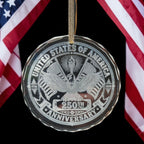 Laser-engraved USA 250th Anniversary commemorative wooden ornament — handcrafted patriotic keepsake