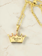 Custom laser-engraved stainless steel crown necklace — handcrafted Louisiana personalized royalty jewelry