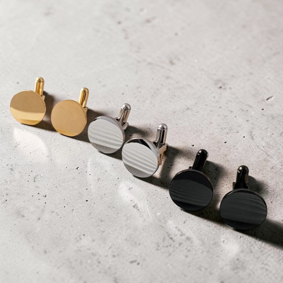 Custom laser-engraved stainless steel men's personalized cuff links — handcrafted Louisiana men's jewelry