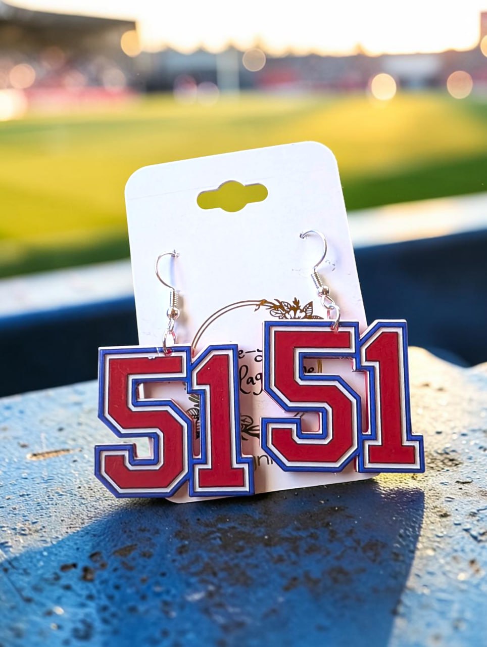 Custom athletic number earrings - 3D UV printed varsity style in school colors