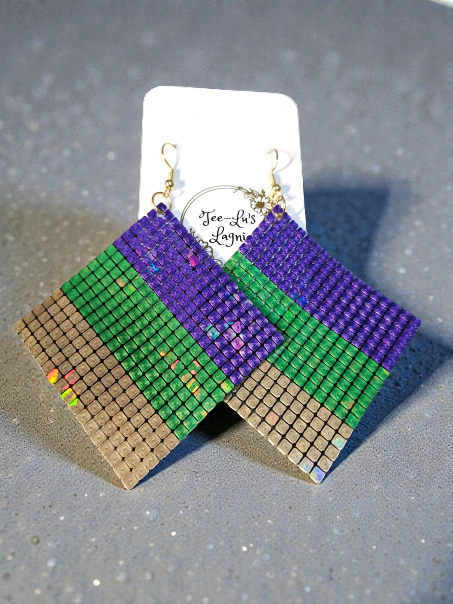3D printed handcrafted earrings, Louisiana-made, New Orleans, Mardi Gras, King Cake