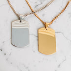 Custom laser-engraved stainless steel dog tag box chain necklace — handcrafted Louisiana men's personalized jewelry