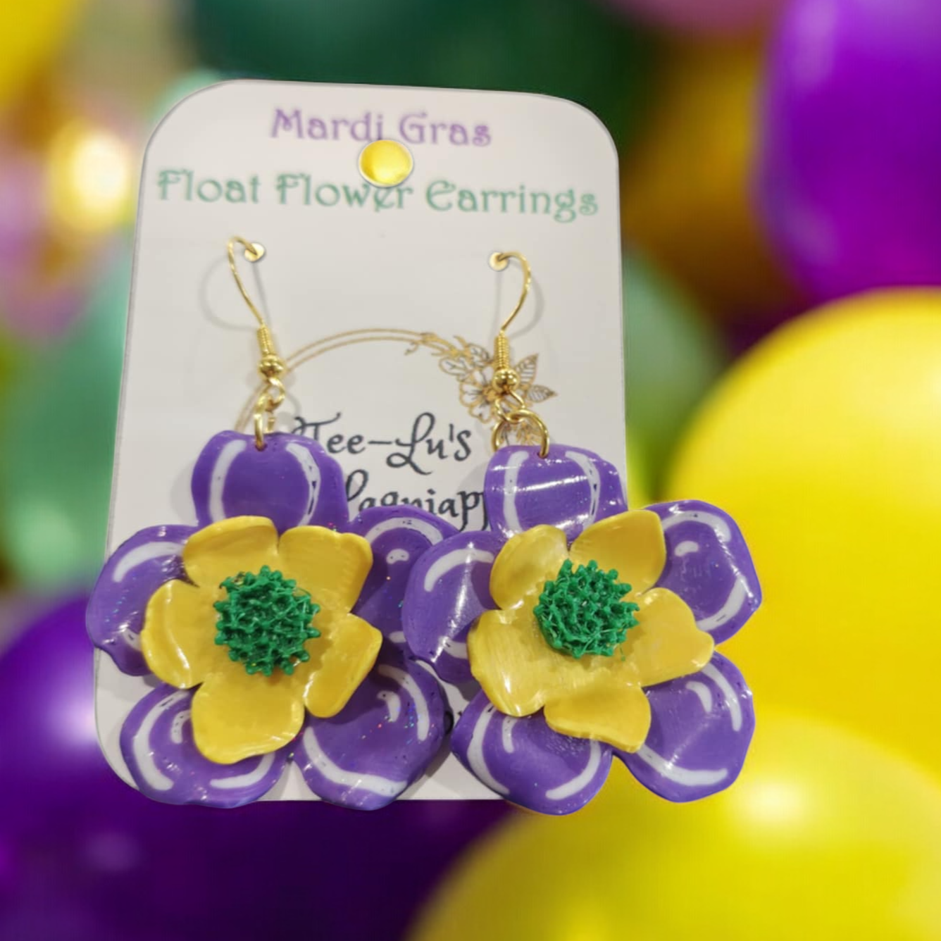 Mardi Gras Float Flower Earrings