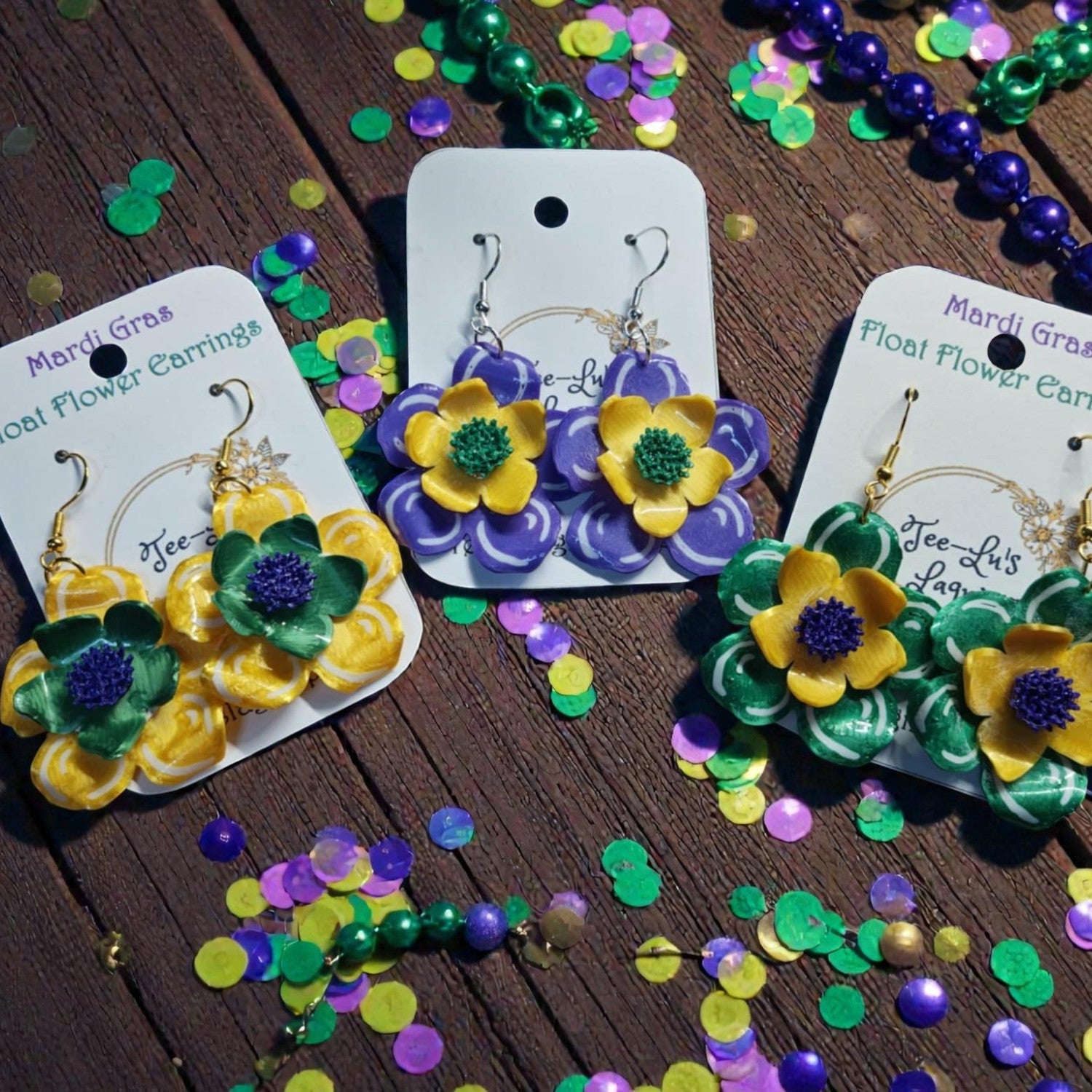 Mardi Gras Float Flower Earrings