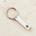 Custom laser-engraved stainless steel heart cutout bar keychain — handcrafted Louisiana personalized accessory