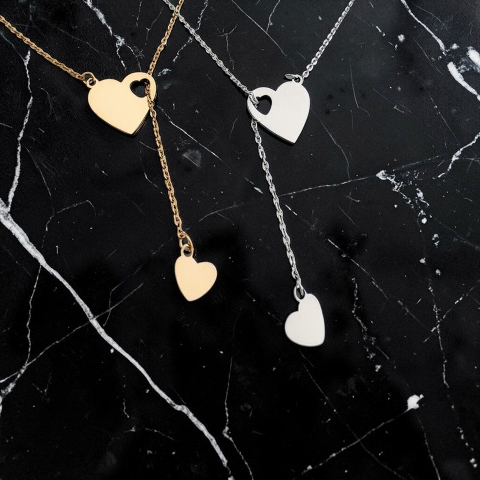 Custom laser-engraved stainless steel heartfall open-heart pendant necklace — handcrafted Louisiana personalized jewelry
