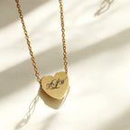 Custom laser-engraved stainless steel personalized slider heart necklace — handcrafted Louisiana jewelry