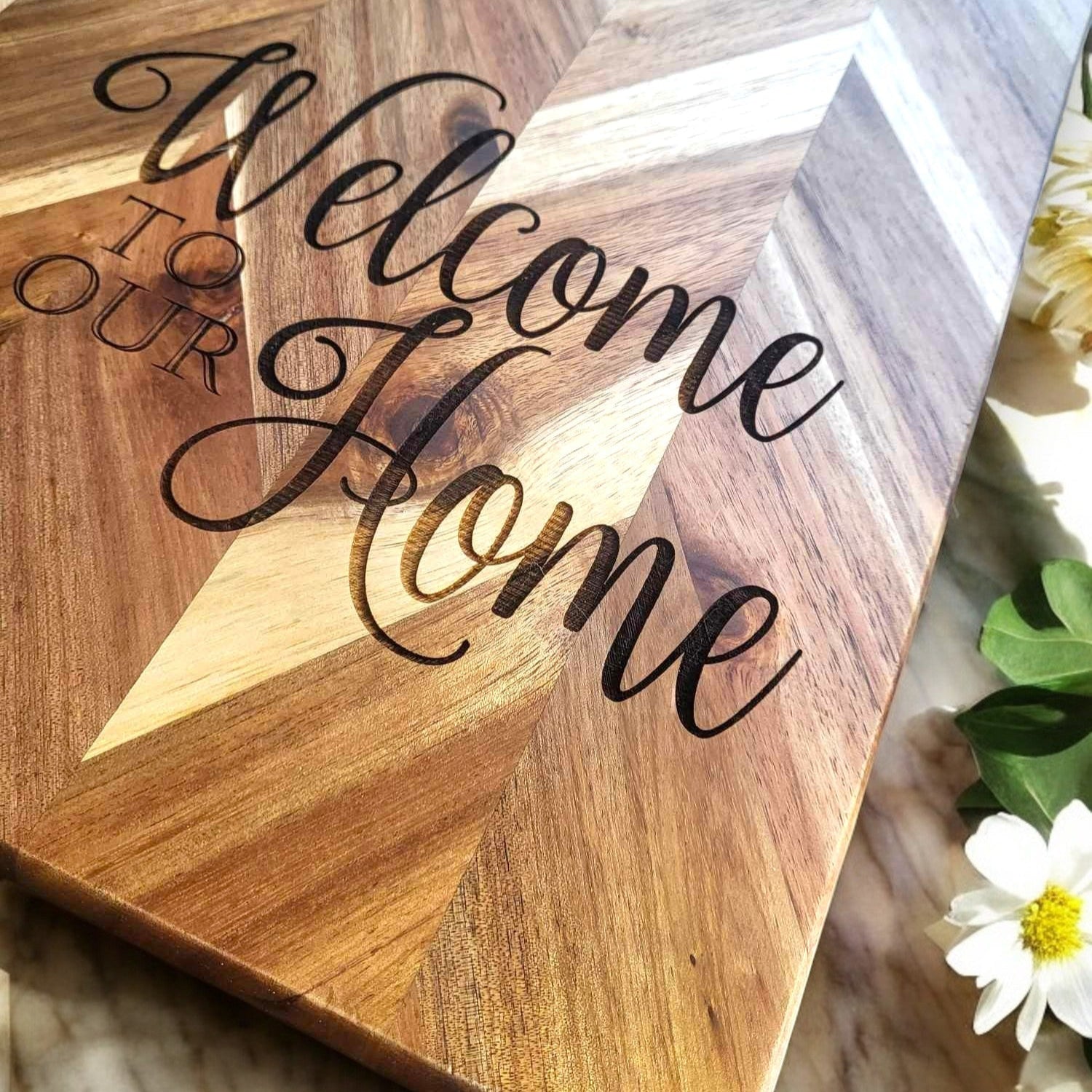 Welcome to Our Home Magnolia Herringbone Board