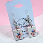 Mahj Blossom Bird earrings - bluebird on cherry blossom mahjong tile, detail view