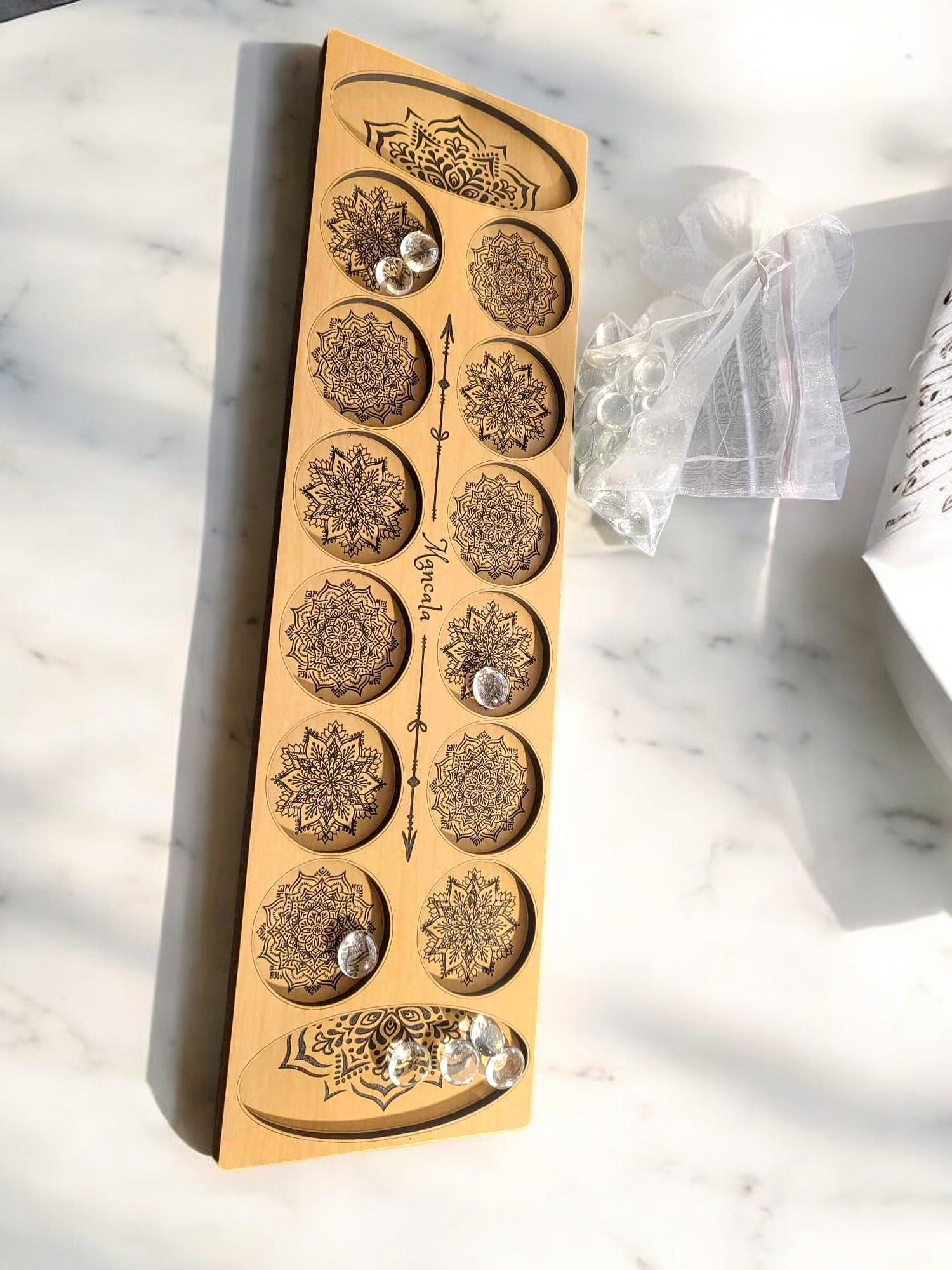 Mancala Laser Cut/Engraved Wooden Game Set
