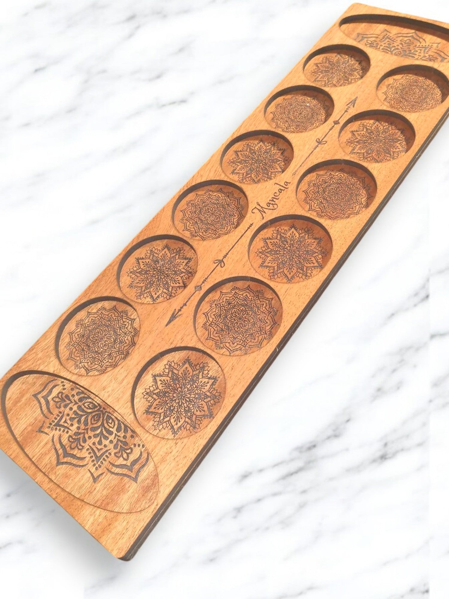Mancala Laser Cut/Engraved Wooden Game Set
