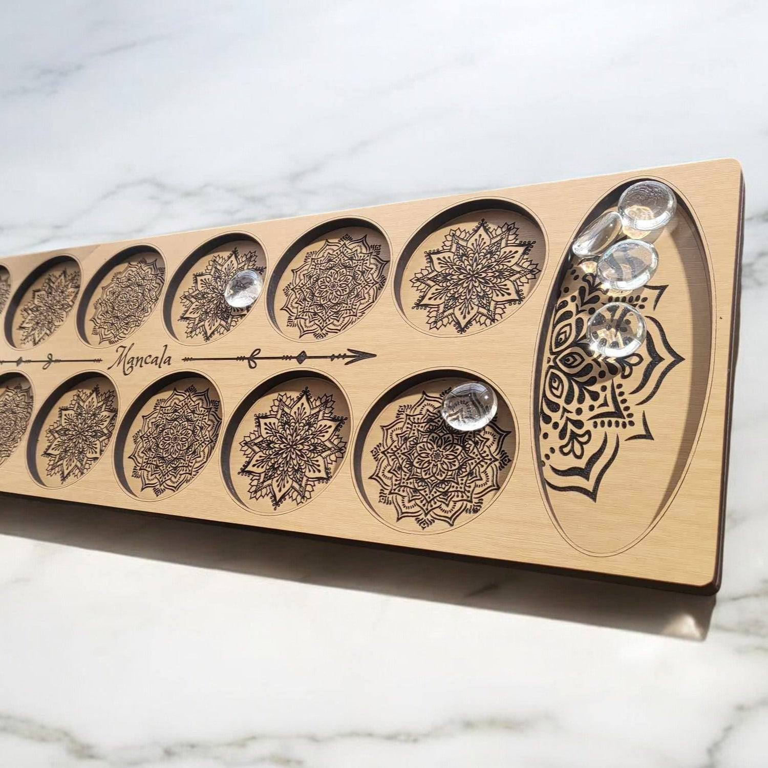 Mancala Laser Cut/Engraved Wooden Game Set