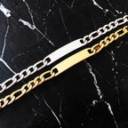 Custom laser-engraved stainless steel men's Figaro style personalized bracelet — handcrafted Louisiana men's jewelry