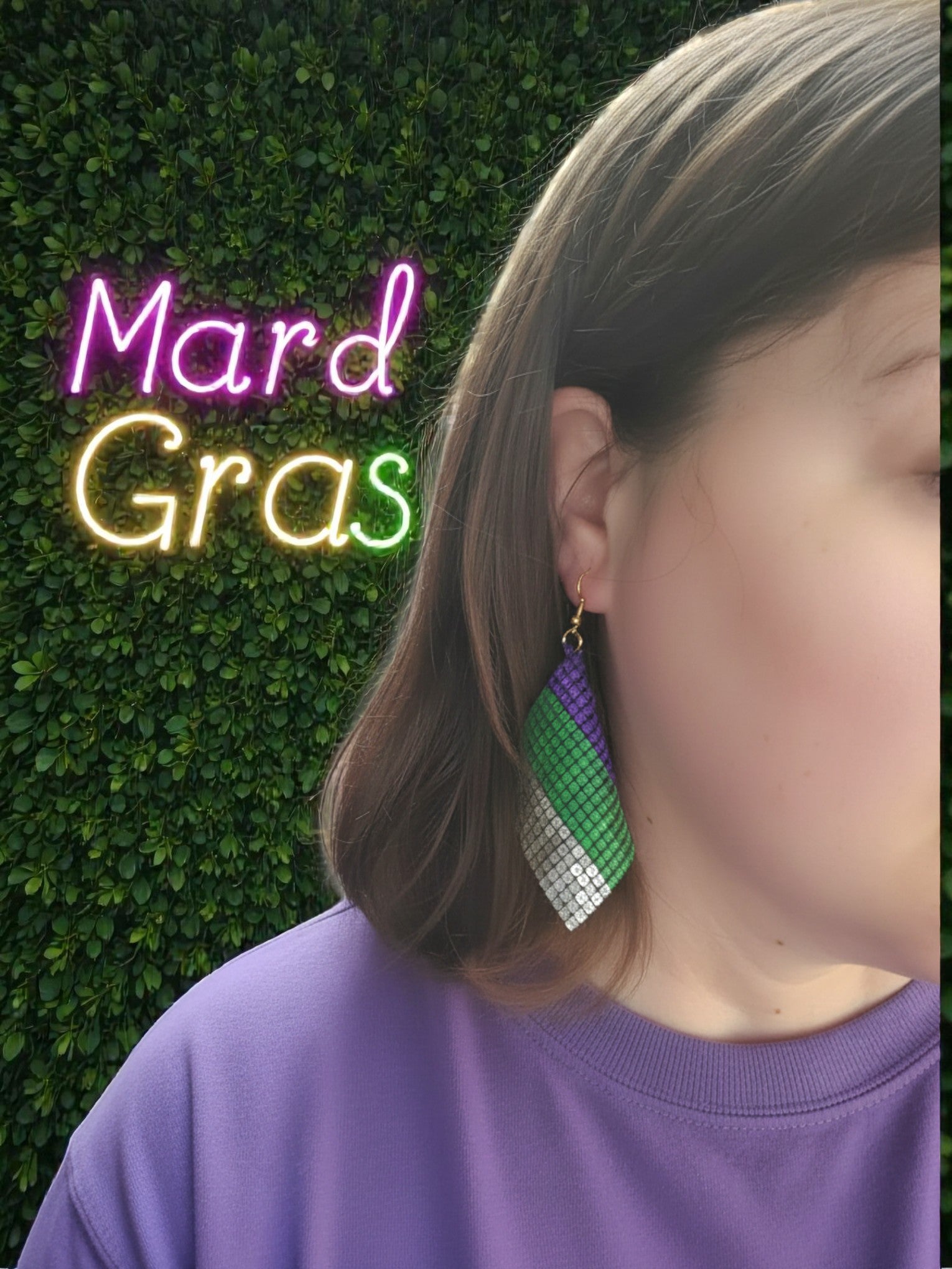 3D printed handcrafted earrings, Louisiana-made, New Orleans, Mardi Gras, King Cake