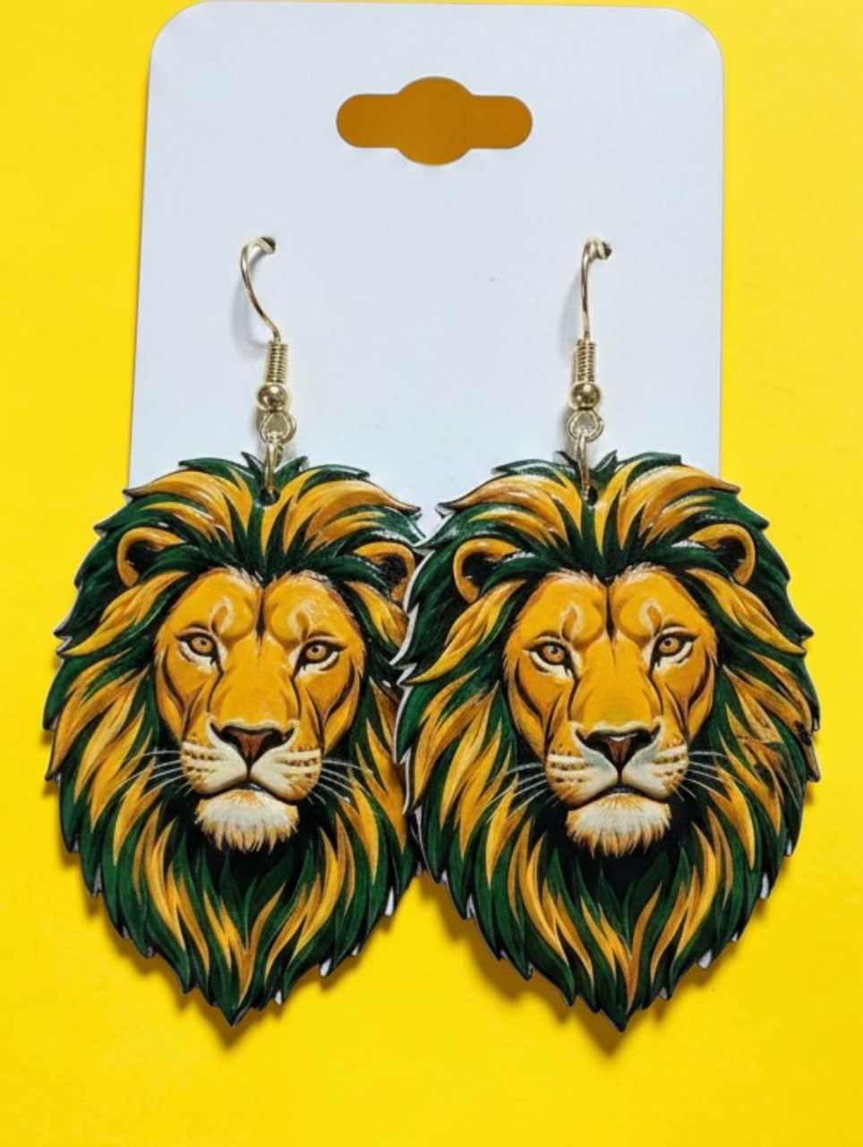 Lion Up earrings on yellow background - 3D UV printed Southeastern gameday earrings